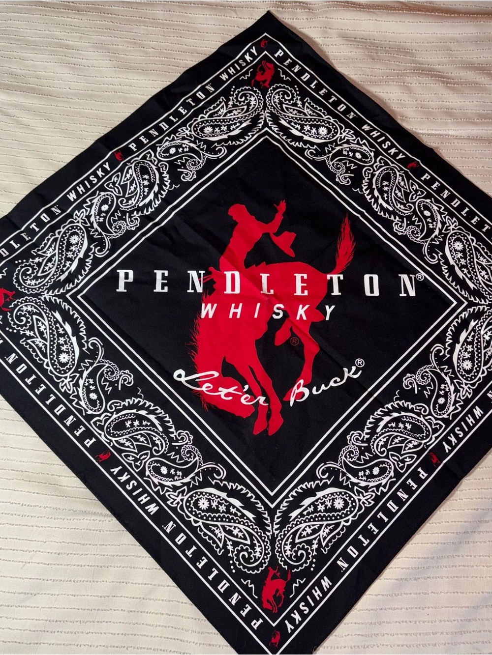Pendleton Whisky Bandana Let'er Buck Cowboy Rodeo 20” Black White Red